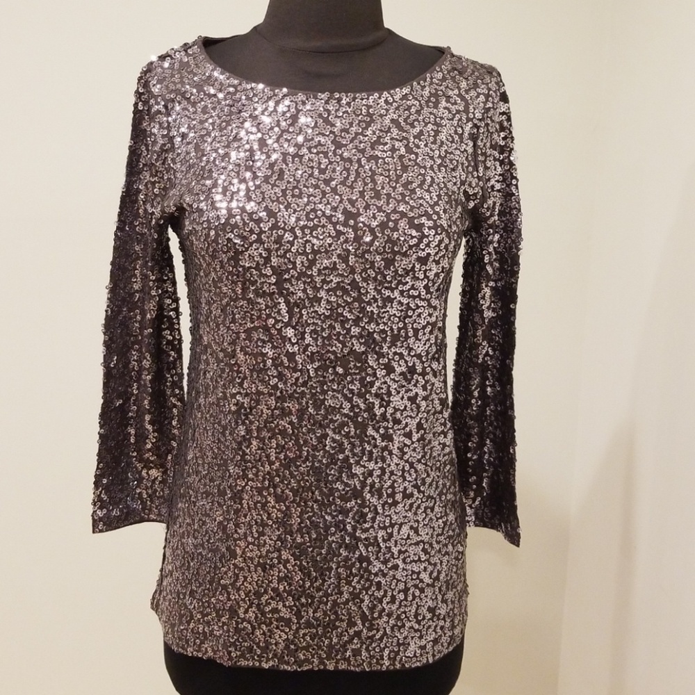 NWT! J. CREW Grey Sequined Size M Top